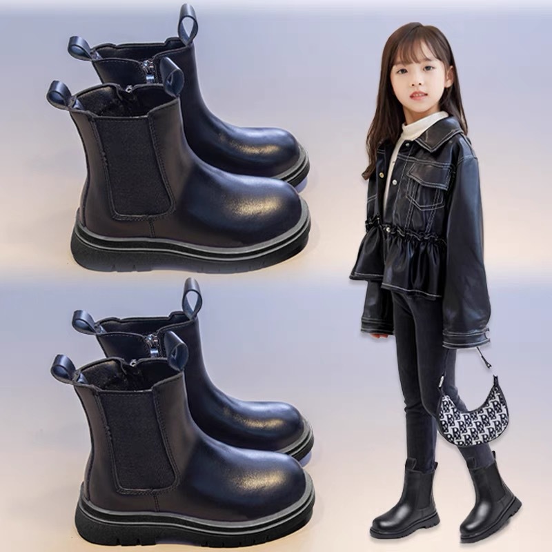 巴拉巴拉恩女童鞋子儿童马丁靴2023秋冬新款加绒女孩短靴烟筒靴