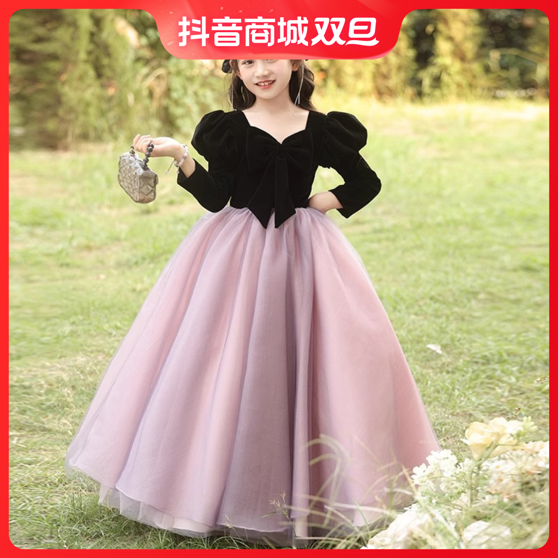 儿童晚礼服冬季高端花童婚礼女孩公主裙主持钢琴演奏演出女童礼服