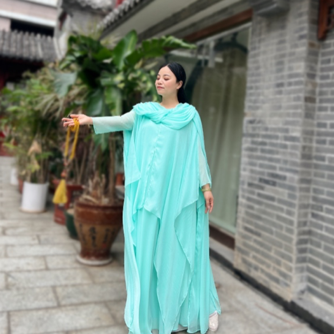 仙气禅意中式连衣裙花倾尘夏季古风黄色纯色飘逸春夏薄款中国风