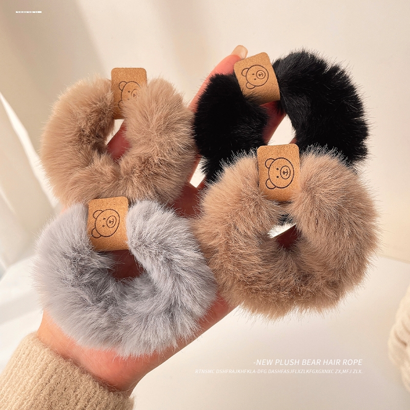 毛绒小熊发圈头饰少女甜妹皮筋气质丸子头设计时尚简约精致扎发