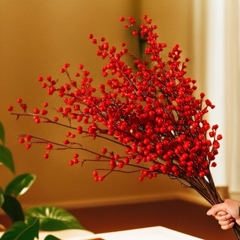 发财果仿真花摆设红色浆果红果冬青果红果子幸运果客厅假花摆件