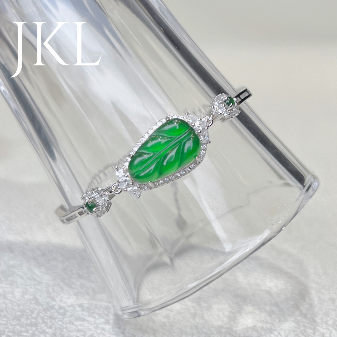 【金旭明玉】天然翡翠A货满绿翡翠叶子手链 多样性发一件