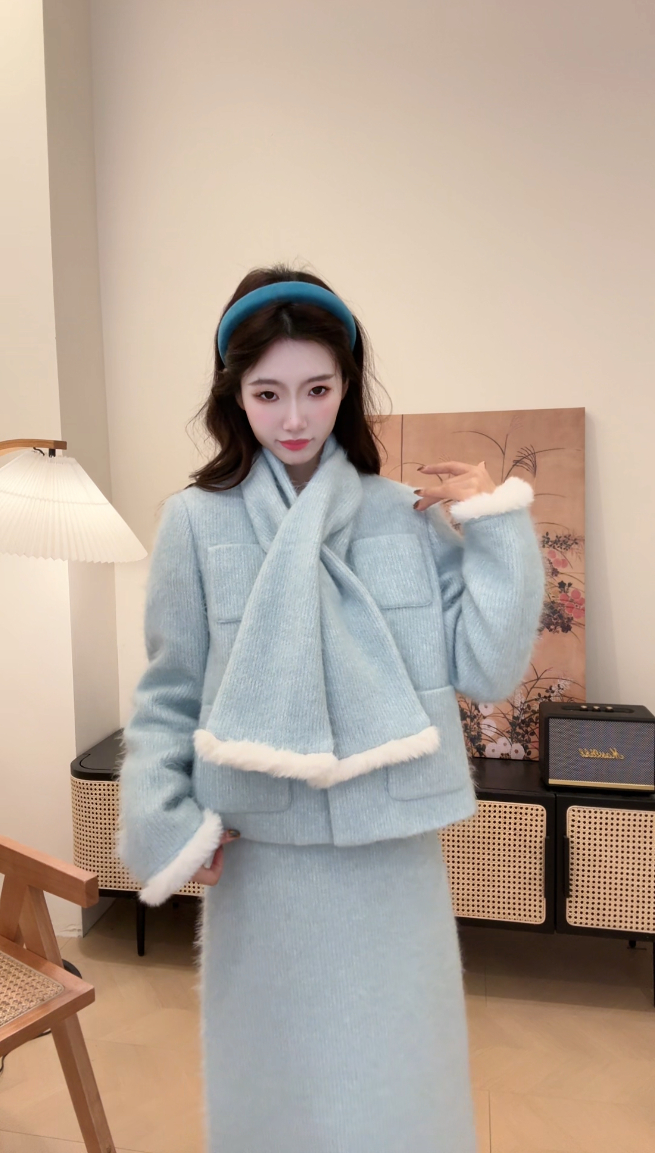 77【温柔叙事套装】原创设计师女装法式日常气质蓝色时尚冬季保暖