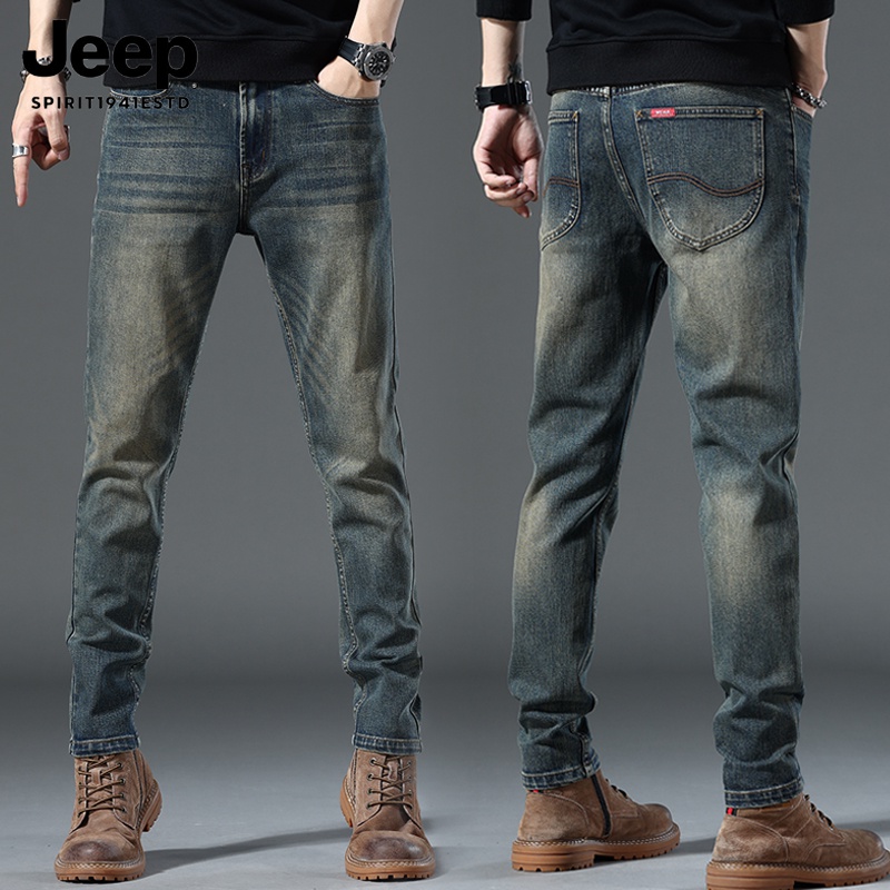 JEEP吉普宽松牛仔裤男新款韩版潮流修身小脚裤子男款百搭大码长裤