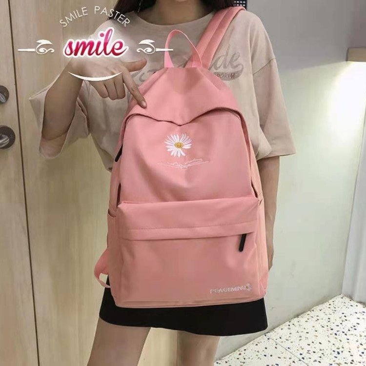 学院风简约印花小皱菊书包男女同款小清新百搭女大学生双肩包森系