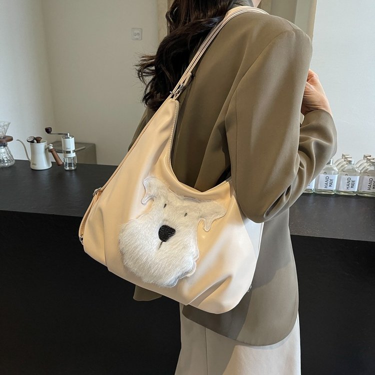 新款学院风单肩包可爱小狗托特包百搭女大容量秋冬包包通勤斜挎包