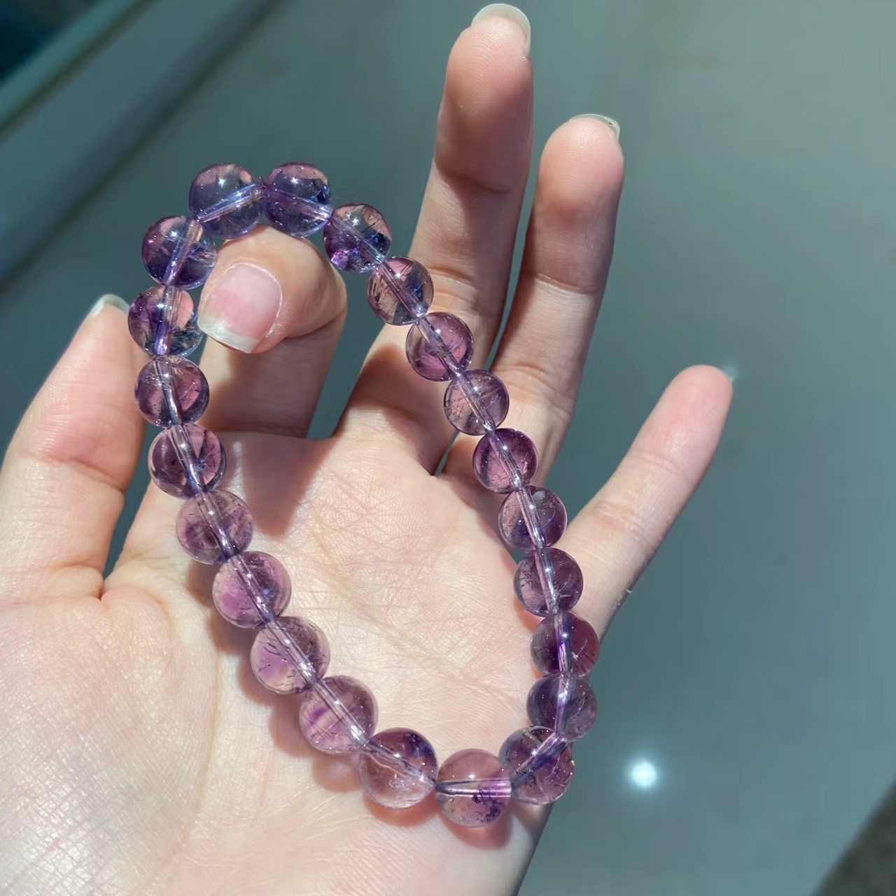 紫超七天然水晶紫发晶手链手串单圈骨干紫超七超级七女发