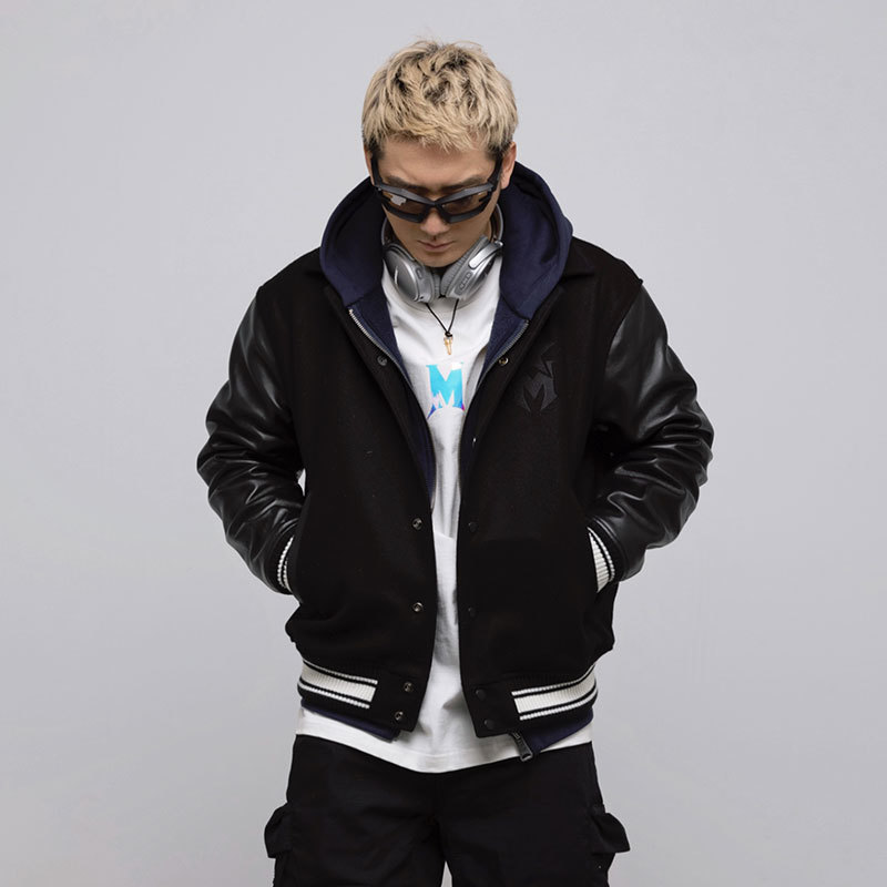 M26D Black Star真皮棒球夹克 潮流情侣棒球服休闲拼接刺绣外套春