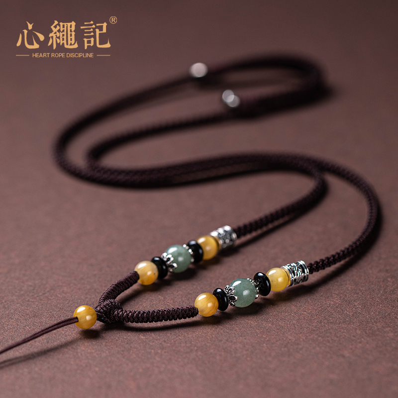 非金属布艺吊坠 百搭时尚复古挂绳黑色项链编织绳子男士吊坠编绳