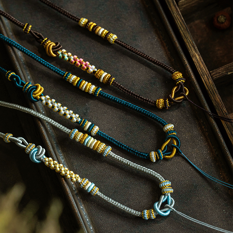 桃花结编绳绳子高档玉佩挂绳配八宝罗盘可调节编织挂脖吊坠绳