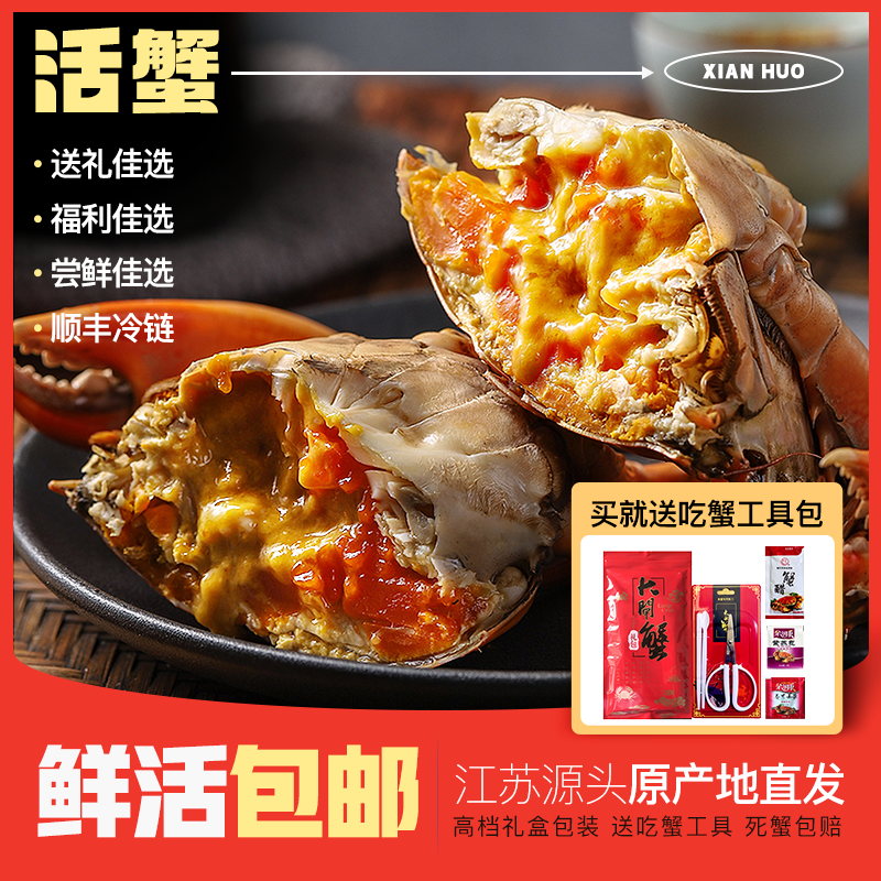 【活蟹现发】苏州精品大闸蟹公蟹3.0两母蟹2.5两4对8只加赠1对 LL