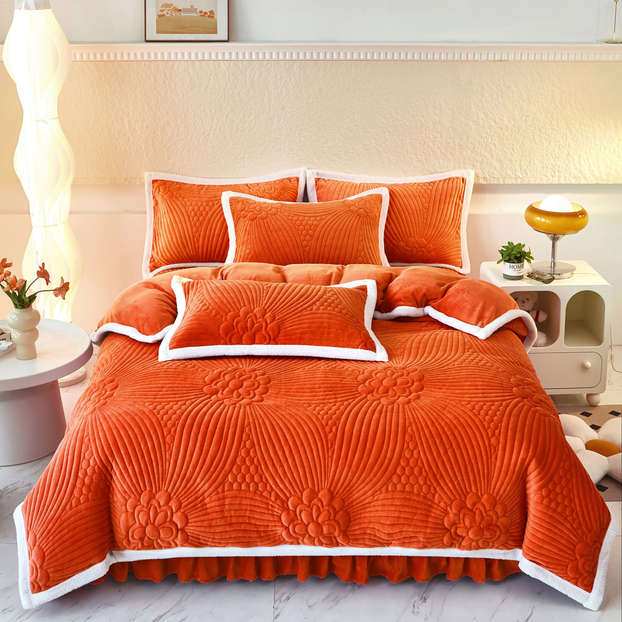 花姐【11斤重】加厚床盖款高克重四件套牛奶绒雕花双面加绒床上用品