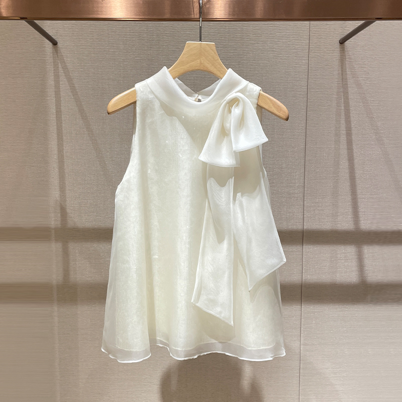 2024早秋新款仙气飘飘设计感蝴蝶结别致精致无袖衬衫【不可水洗】