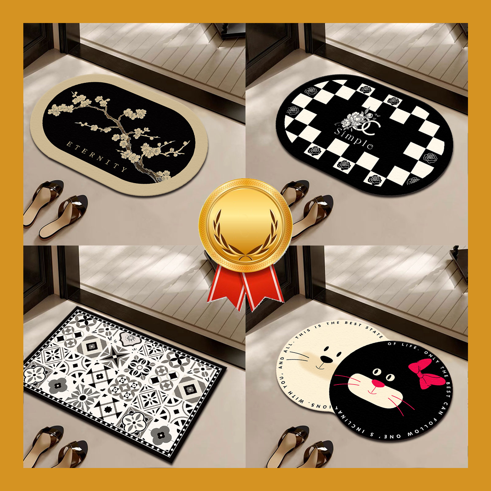 【两只羊】轻奢风软硅藻泥洗手间地垫浴室门口吸水加厚防滑厕所脚垫