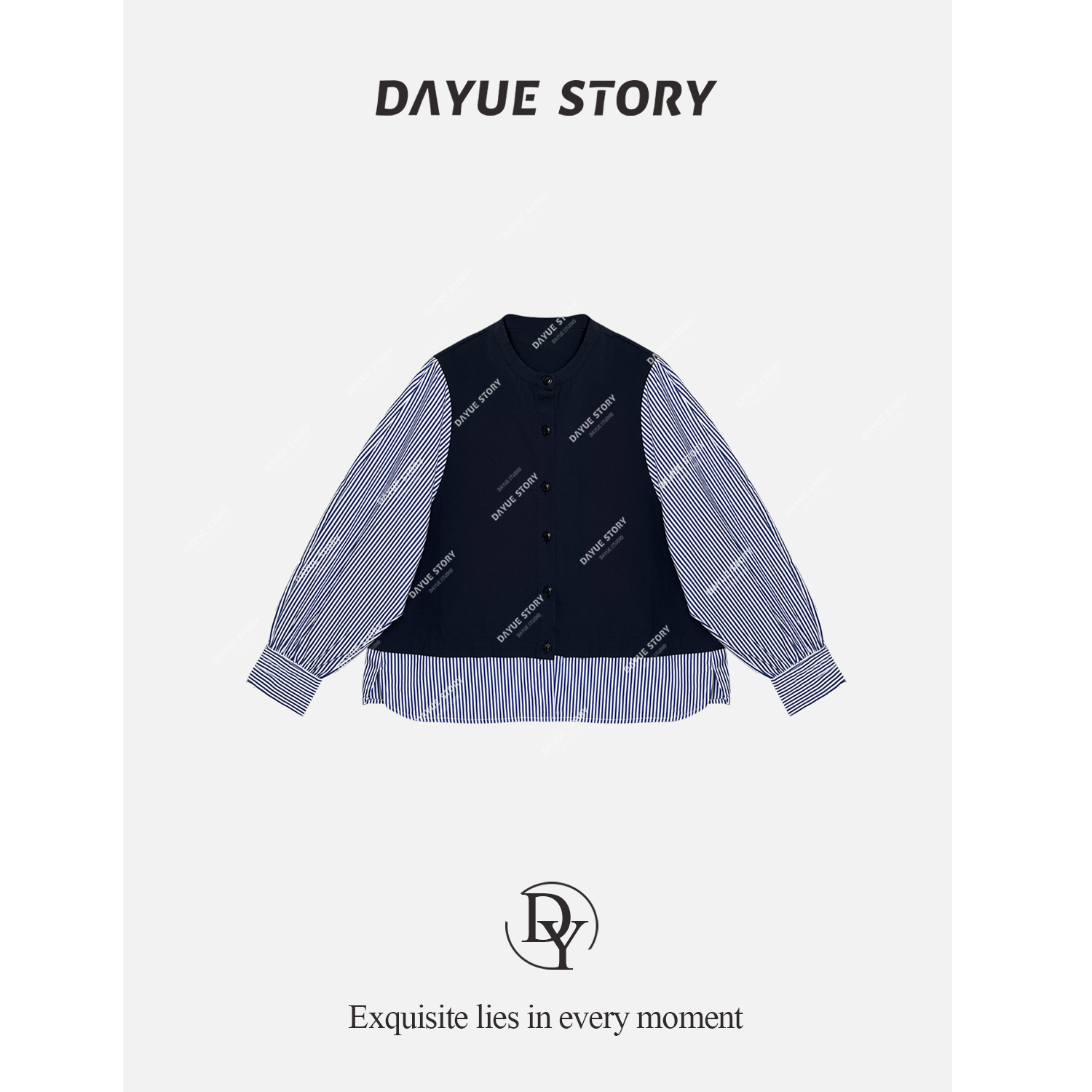 DAYU【西里岛】立体有质感!心动别犹豫~别致设计拼接条纹圆领衬衫