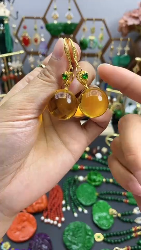 【闪购商品】玛瑙/玉髓耳饰合金金珀大单珠