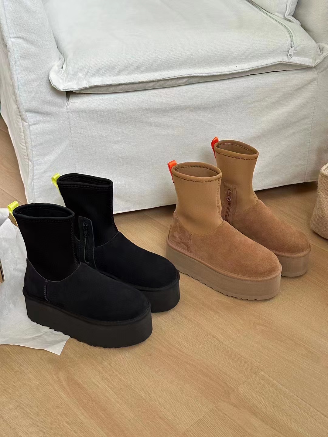 【迪普靴厚底5cm】2023冬季皮毛一体厚底雪地靴百搭弹力布雪地靴