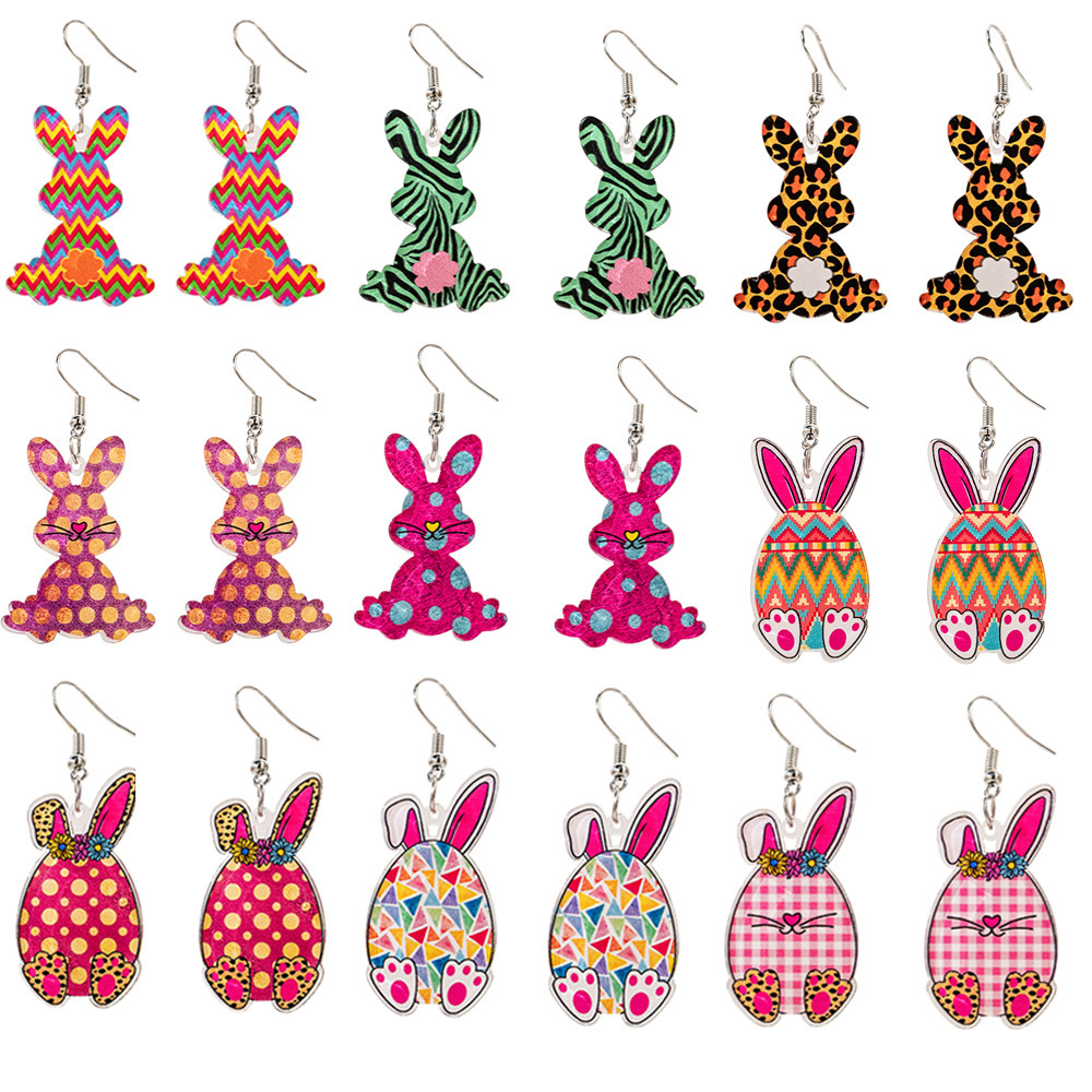 铜合金亚克力耳饰 欧美复活节兔子耳坠 卡通可爱兔子