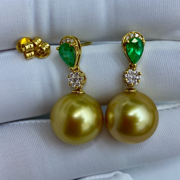 金珠13-14mm18k金钻石祖母绿宝石 高贵简约大气 彰显女性优雅推荐