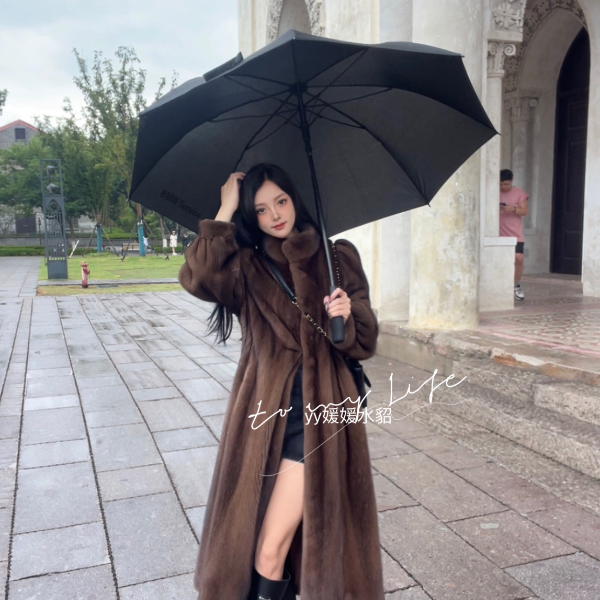 【袁袁】天鹅绒级水貂毛皮草外套整貂皮大衣女长款立领翻领