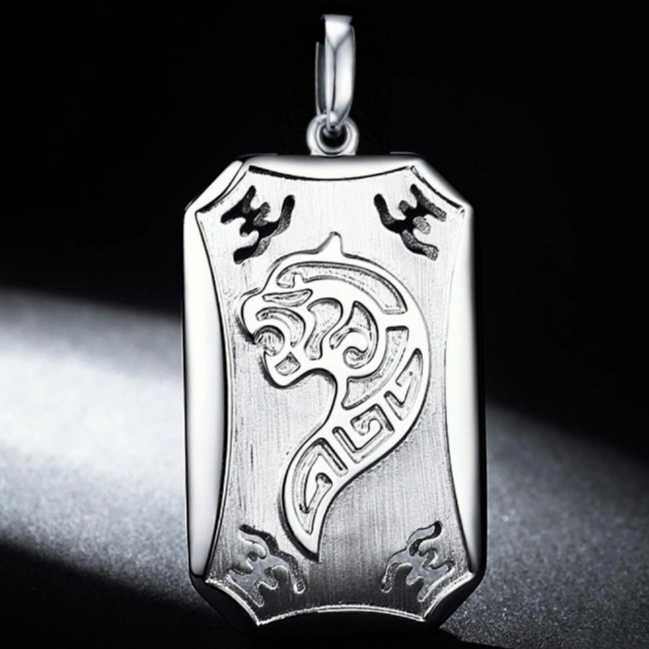 Pt950铂金拉丝镂空虎牌威武霸气个形男士白金挂坠时尚款生肖虎牌