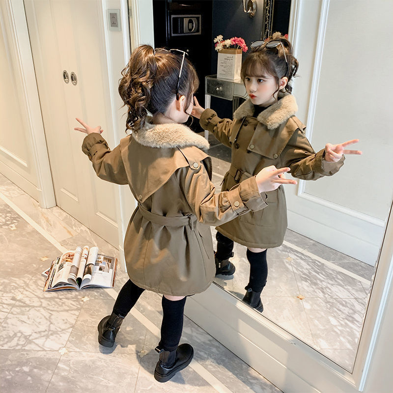女童派克服外套加绒冬装2023新款秋冬洋气儿童中长款衣洋气服