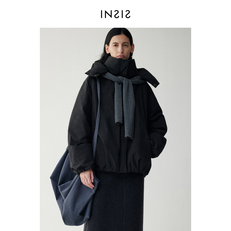 INSIS FEMME棉制90鹅绒2024冬季新款立领带帽可拆卸短款绒服女