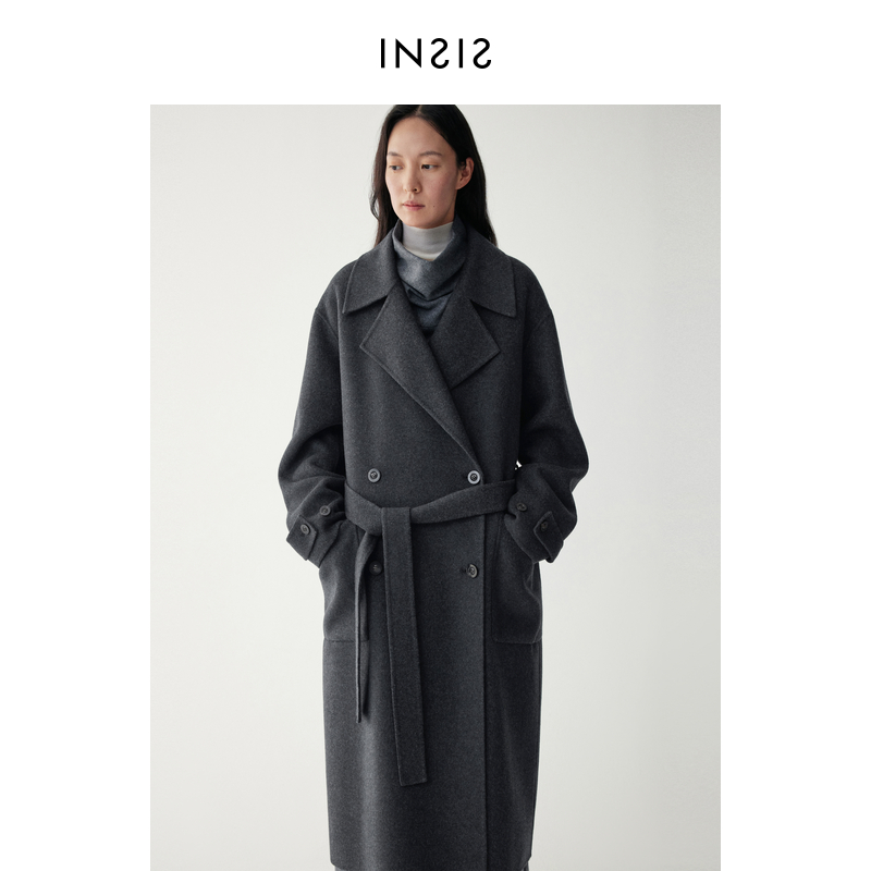 INSIS FEMME山羊绒双面立绒2024冬季新款复古双排扣双面呢大衣女
