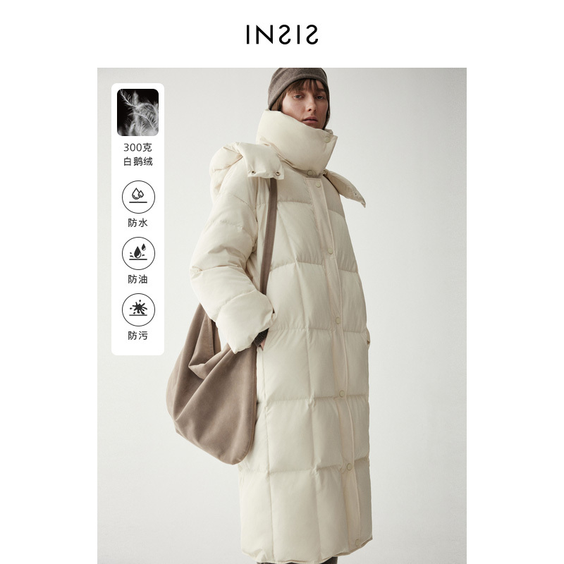 【博主专属】INSISFEMME300g立领连帽保暖防水长款90鹅绒羽绒服