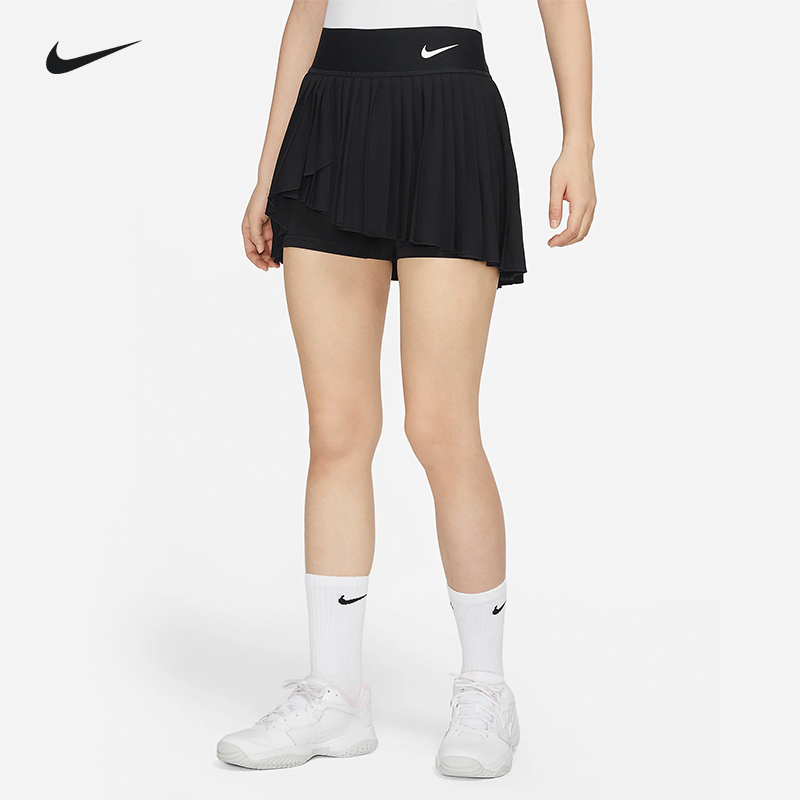NIKE耐克网球裙夏季女款运动短裙子时尚百褶裙宽腰带底裤防走光