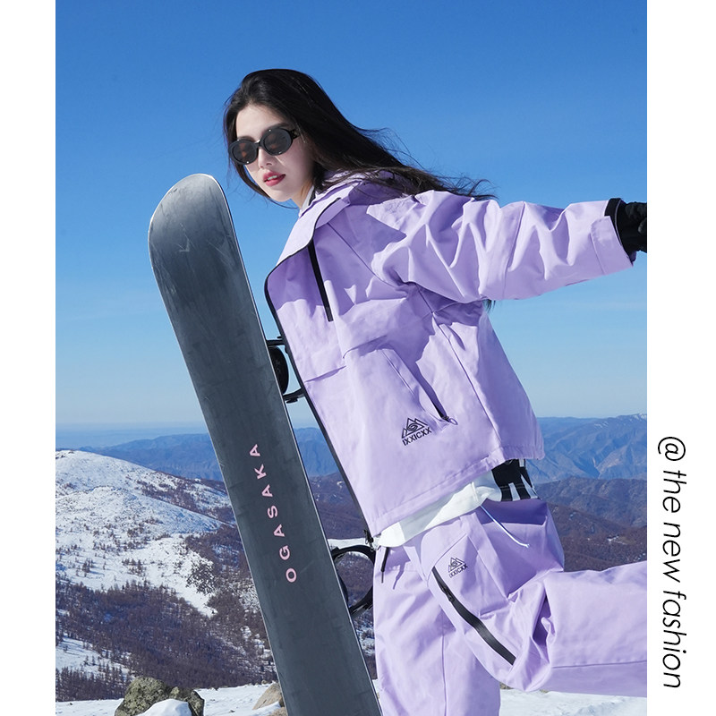 冬新防水滑雪服套装男女情侣款加厚保暖俩件套登山服滑雪衣外套男