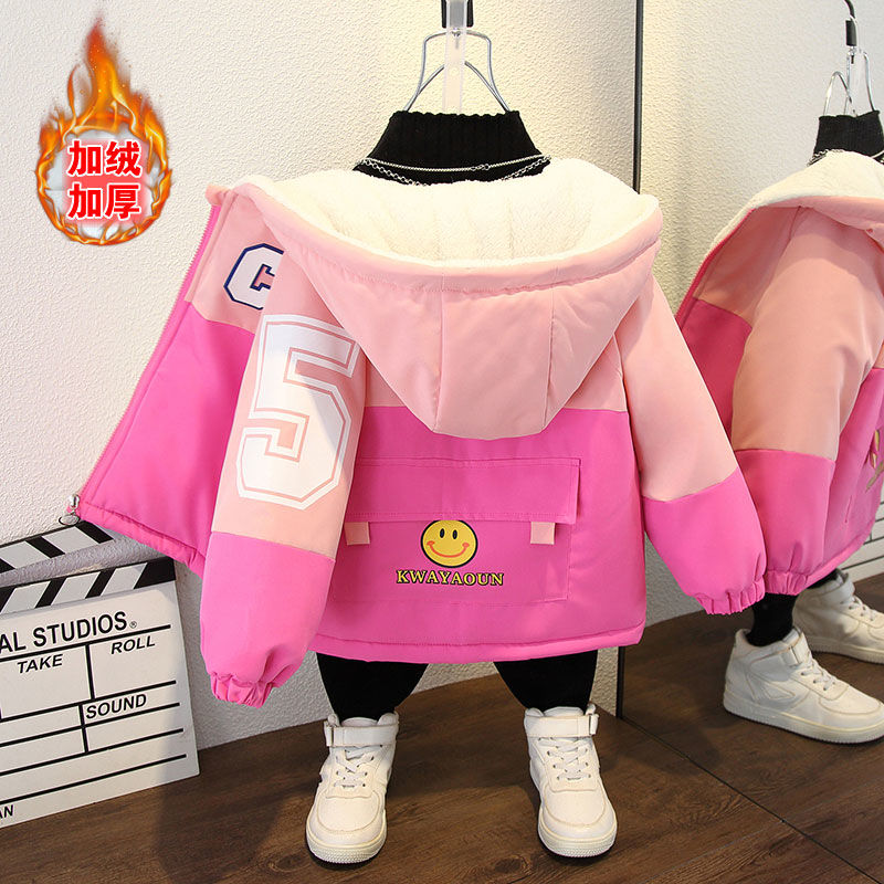 秋冬上新儿童加绒棉服2023中小童加厚韩版女童外套连帽洋气