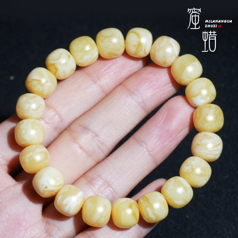 原矿俄料琥珀蜜蜡手串老型鸡油黄白花蜜文玩手串男款女款多样性