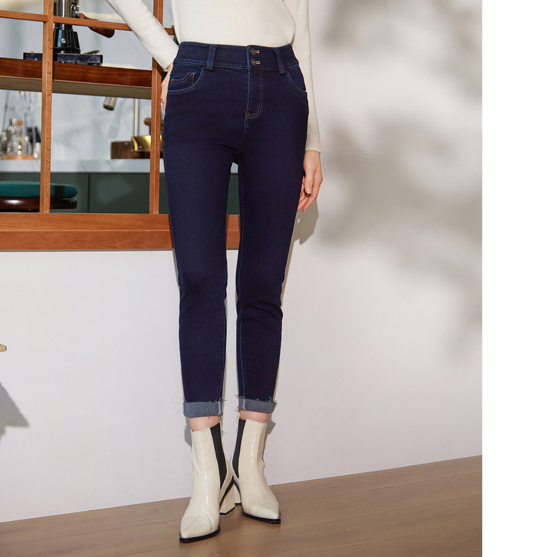 【晨晨精选】粉蓝衣橱丹宁回潮牛仔裤女春装新款通勤弹力休闲裤