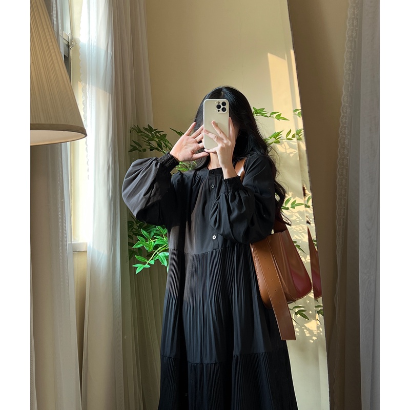 【ROUROU】南方庄园｜法式纯色拼接设计感气质长袖连衣裙Ro-7692