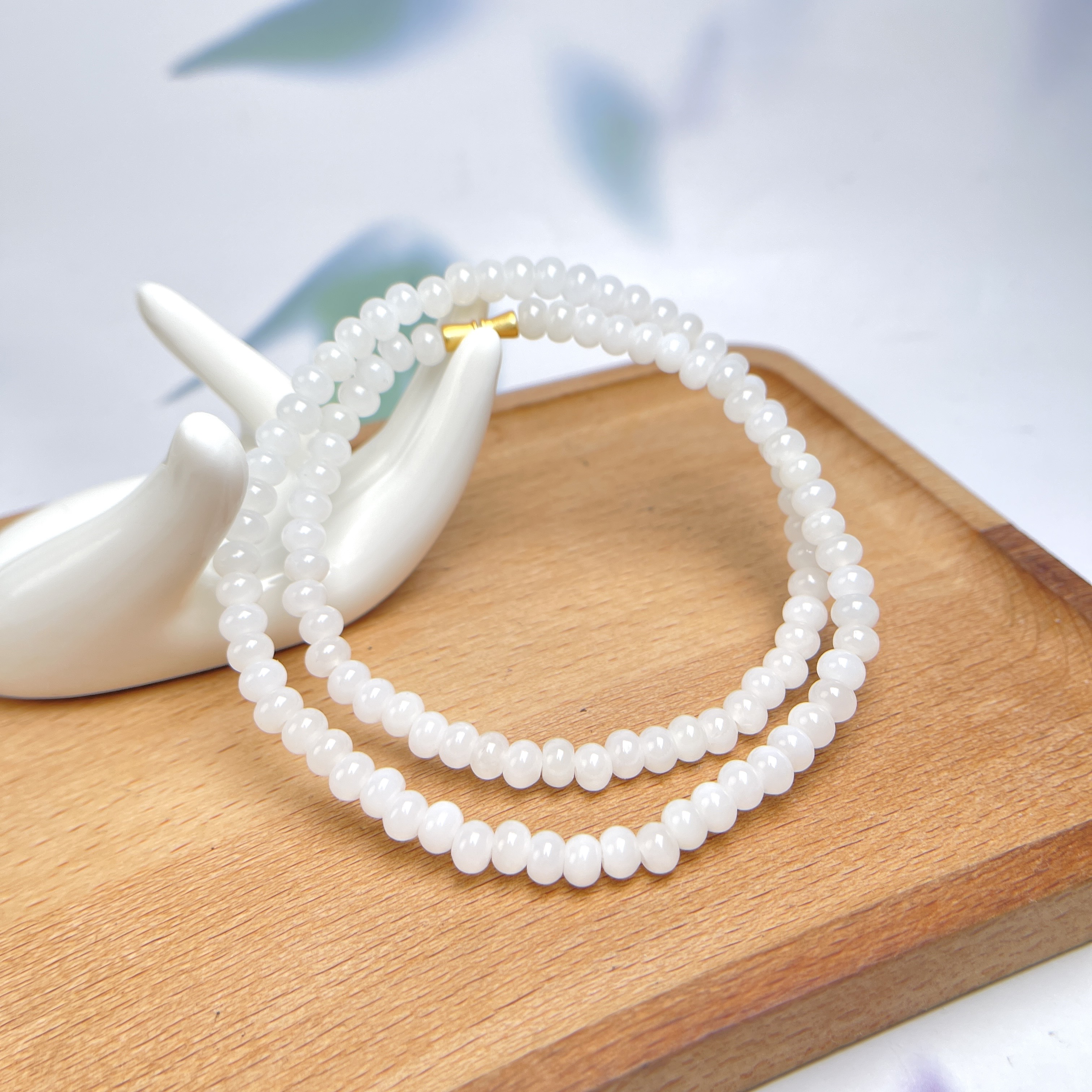 菲菲珠宝好*39844和田玉项链算盘珠约4*6mm