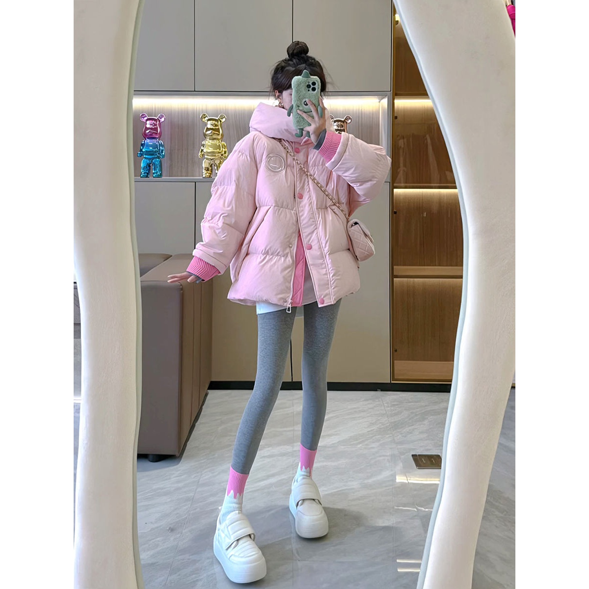 CxcvcK粉色小个子羽服女2023年秋冬季新款宽松加厚保暖甜美时尚外
