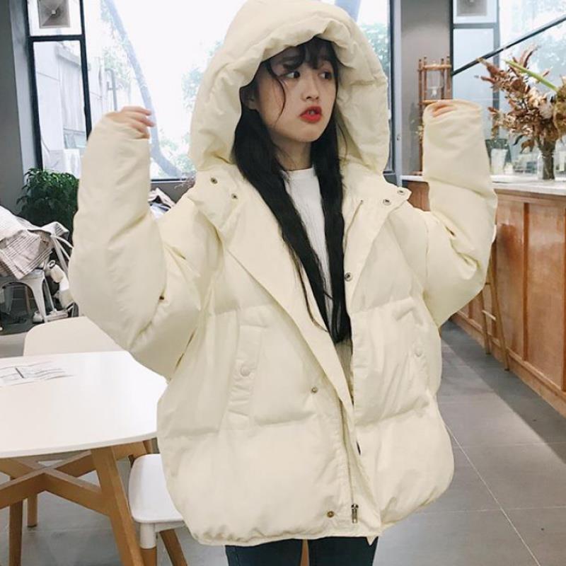 CxcvcK冬季新款韩版宽松短款羽绒衣保暖女白色加厚连帽面包服羽绒