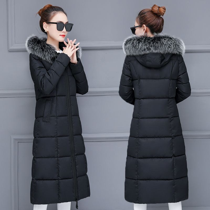 CxcvcK【露雪菲丽】国潮女长款过膝2023新款韩版加厚棉衣毛领棉