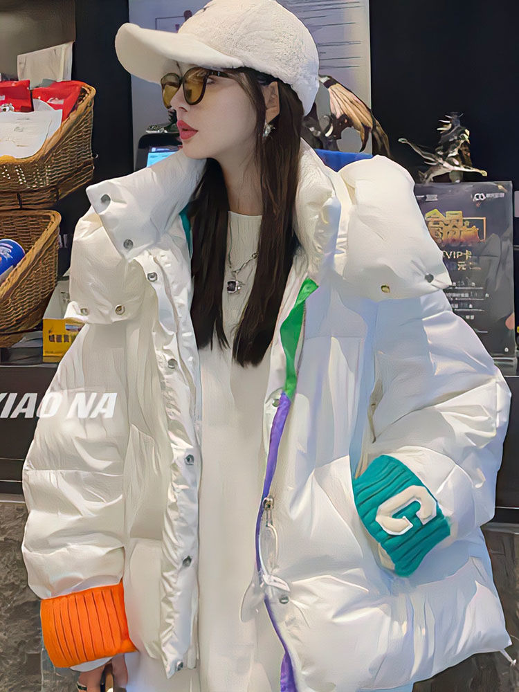 CxcvcK新款羽绒服字母针织袖口面包羽绒服女冬时尚羽绒服小个子羽