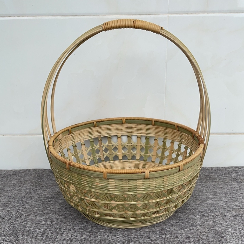 竹青款实用竹编制品时尚简约花边菜篮子手提篮国风超大