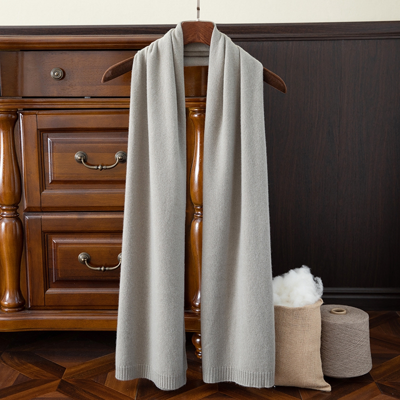 秋冬新款100%纯山羊绒围脖冬季加厚纯色护颈防风针织保暖围巾长款