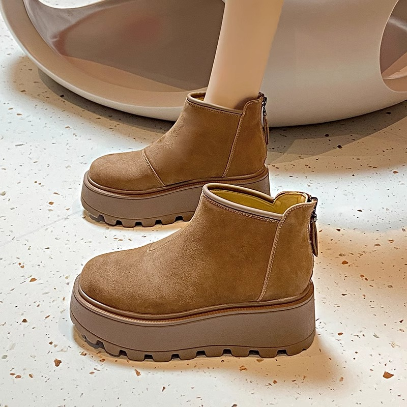 松糕厚底增高加绒勃肯鞋女2025季冬新款复古圆头休闲百搭短筒女鞋