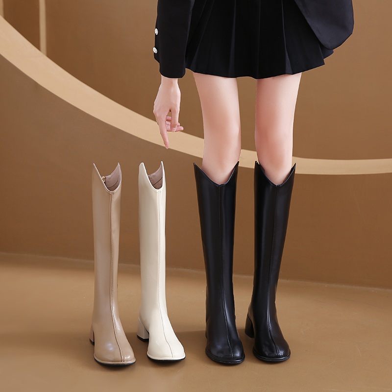 长筒靴女2024秋冬新款骑士靴圆头小个子女靴时尚百搭不过膝瘦瘦靴
