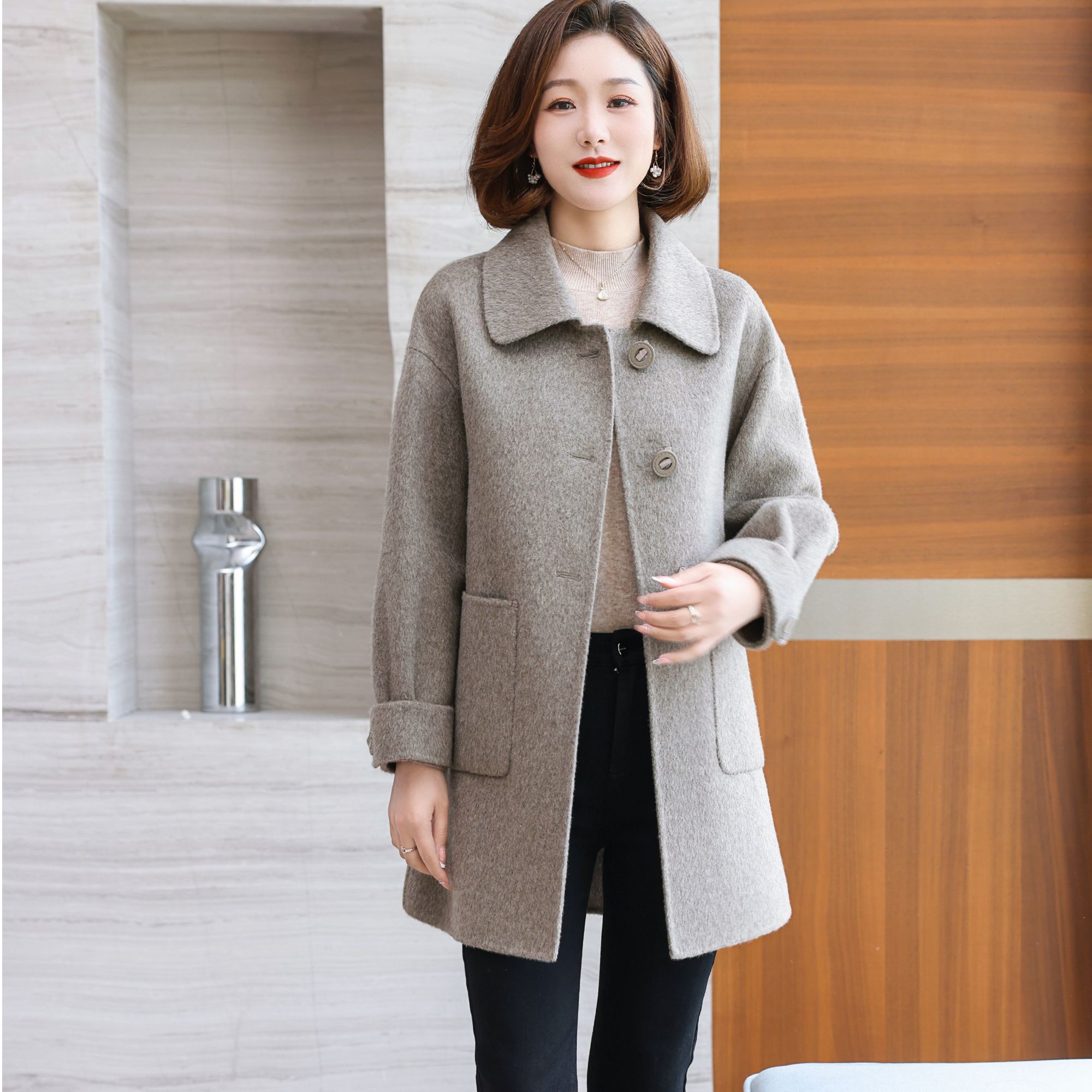 ziyang/孜洋秋冬新款百分百双面绵羊毛大衣高端显瘦气质百搭2403