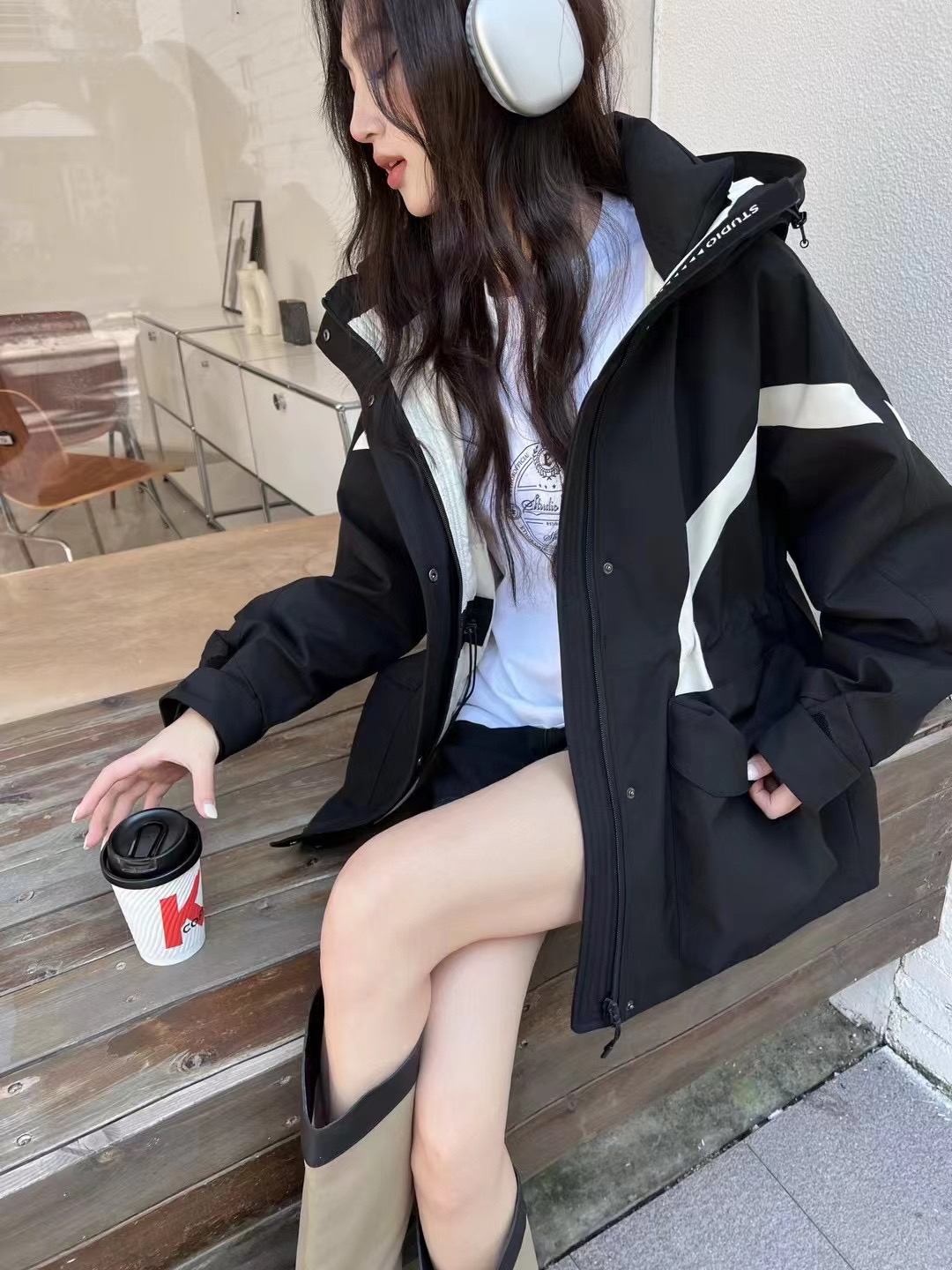 欧货冬款雨雨夹棉休闲冲锋衣派克棉服