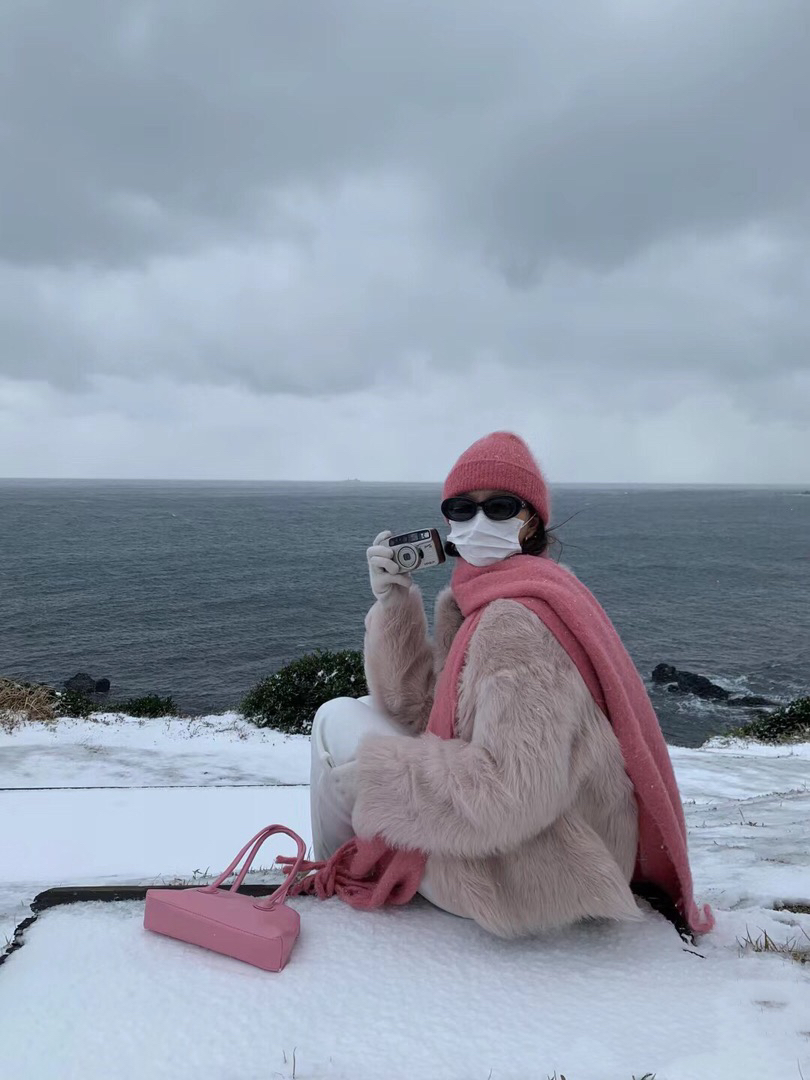 树莓粉超显白纯色少女感粉色围巾雪拍氛围感加厚保暖围脖学生百搭