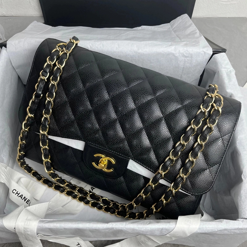 99新 Chanel/香奈儿 【杨贵妃专属】jumbo经典黑金鱼子酱cf单肩包