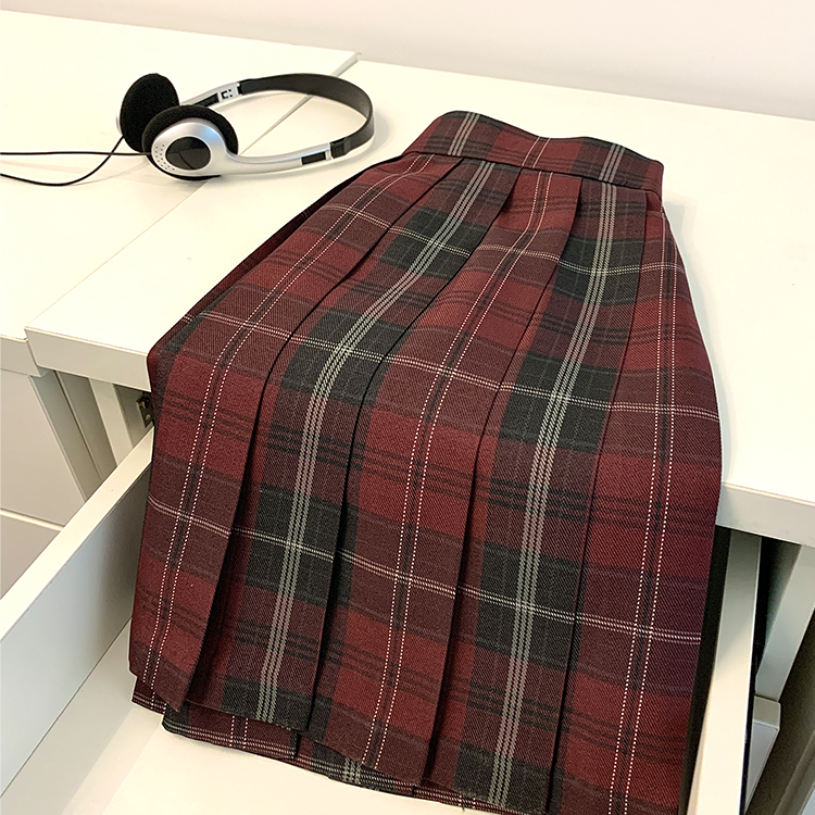 冰淇淋与鲸【黑桃红】 原创JK制服红格半身裙校供感学院风百褶裙