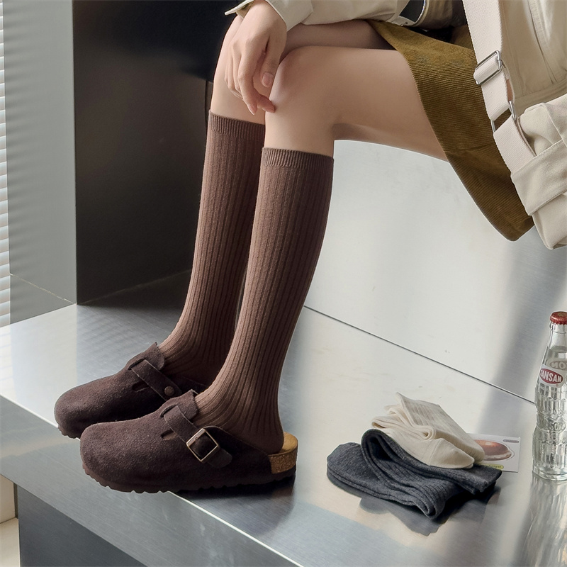 春秋美拉德小腿袜子女夏天咖啡显瘦及膝长筒堆堆袜jk配裙子学院风